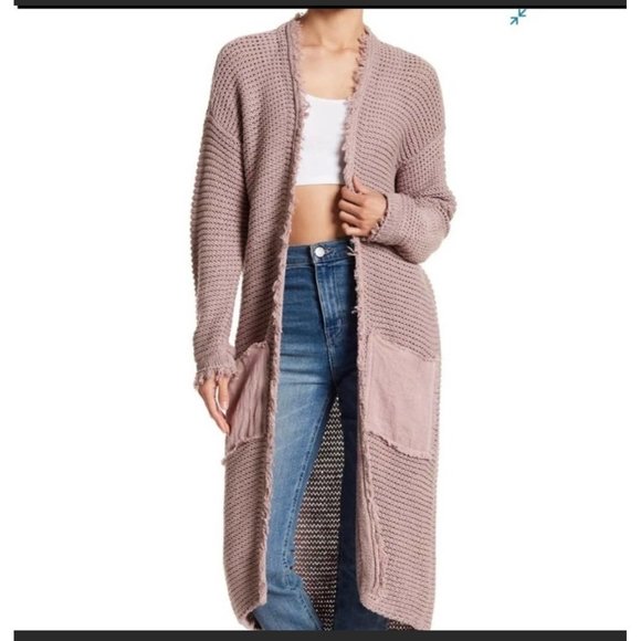 Free People Sweaters - Free People Woodstock Frayed Trim Cardigan Mauve XS